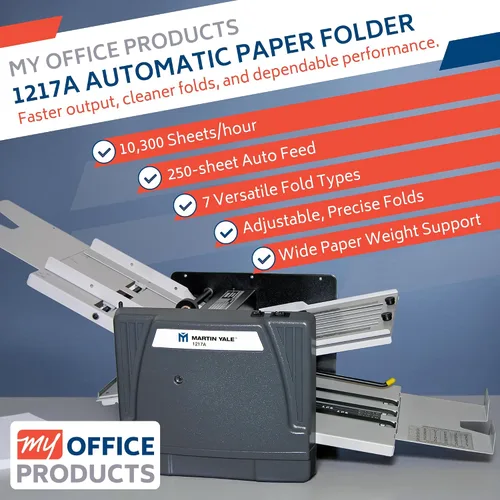 Vista 2 de Martin Yale 1217A Máquina automática de carpetas de papel, carpeta de documentos de alimentación automática de servicio medio para oficinas