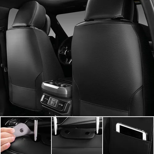 Vista 5 de CAR PASS Fundas de asiento de automóvil de piel de napa para 5 asientos, soporte lumbar de lujo, impermeables, transpirables, duraderas, todas