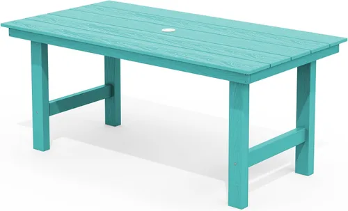 Vista 22 de SERWALL Juego de mesa de comedor de 7 piezas, muebles de comedor de polietileno de alta densidad para exteriores con agujero para paraguas y 6 Negro