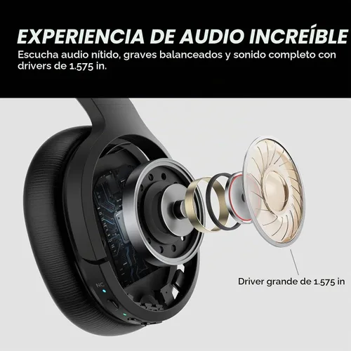Vista 4 de Auriculares híbridos con cancelación activa de ruido, auriculares inalámbricos Bluetooth sobre la oreja inalámbricos con graves profundos, llamadas
