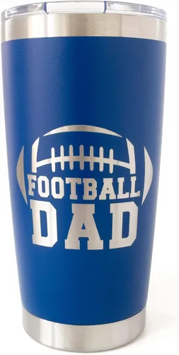 Vista 5 de Vaso de fútbol para papá, 20 0z, taza de viaje para hombres, fútbol universitario para papá, deportes (azul rey)