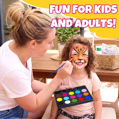 Vista 6 de Kit de pintura facial Drawdart para niños - 15 colores de pintura facial no tóxica a base de agua con plantillas y brochas - Kit de maquillaje