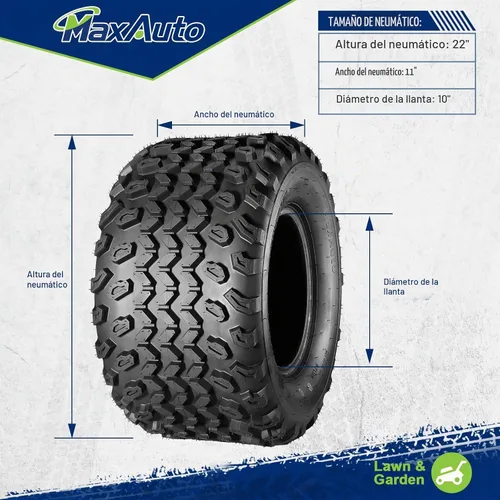 Vista 5 de MaxAuto Neumático para cortacésped de 22 x 11-10, carrito de golf All Trail UTV, ATV P334, 4 capas, juego de 2