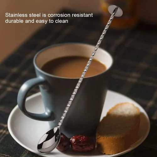 Vista 7 de Cuchara agitadora de cóctel, cuchara de acero inoxidable, cuchara de cóctel para bebidas, herramienta de mezcla de café con mango largo (# 9 negro)