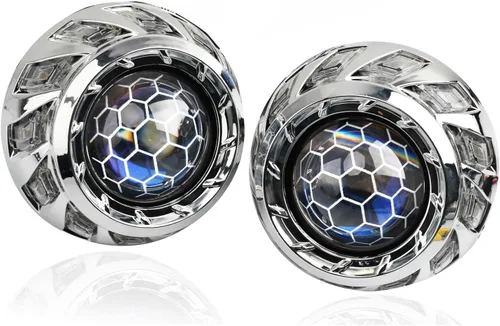 Vista 6 de Lente azul de panal de abeja de 2.5 pulgadas, mini proyector bi-xenón con decoración de cubiertas de 3.0 pulgadas, universal para motocicleta