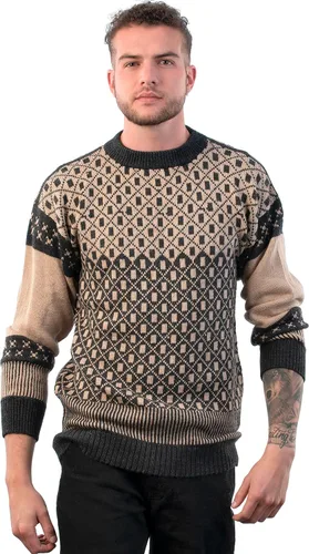 Vista 4 de INTI ALPACA Suéter de alpaca con cuello redondo para hombre "Himalaya" - Jersey de alpaca - Jersey bicolor para invierno
