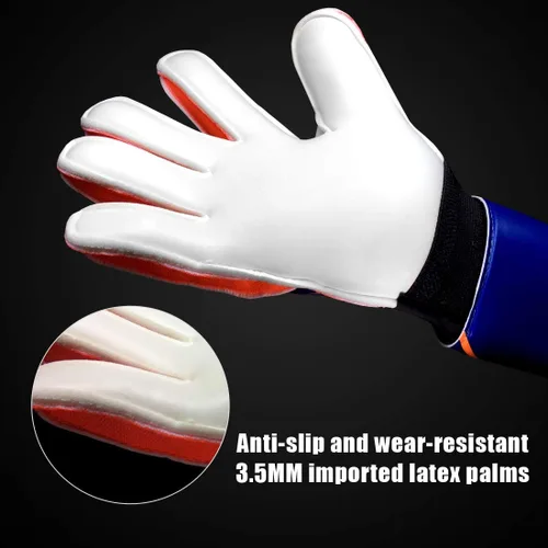 Vista 4 de Guantes de portero para jóvenes y adultos Guantes de fútbol de látex antideslizantes con prevención de hiperextensión de dedo y soporte de muñeca