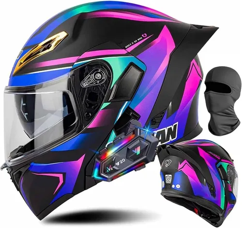 Vista 14 de Cascos de motocicleta modulares con Bluetooth de doble visera, aprobados por DOT FMVSS 218, casco de motocicleta abatible de cara completa