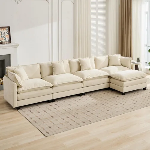 Vista 8 de Sofá seccional modular, sofá seccional en forma de L de 76.7 pulgadas con otomana móvil, cómodo loveseat de chenilla nube con reposabrazos