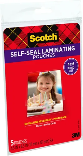 Vista 4 de Bolsas laminadas autosellables Scotch, 10 x 15 cm, paquete de 3 con 5 bolsas – Sin necesidad de máquina, transparente, seguro para fotos