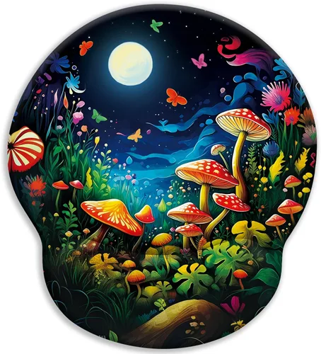 Vista 18 de LIMKRIAN Alfombrilla ergonómica para mouse con reposamuñecas de gel, decoración de escritorio de hongos