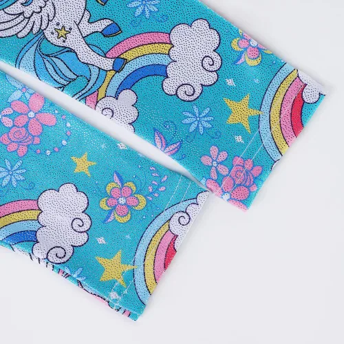 Vista 4 de EQSJIU Leotardos de gimnasia para niñas y niños, diseño brillante, arco iris, galaxia, aurora, colorido, mariposa, flor, bailarina