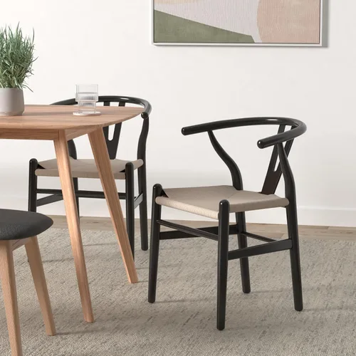 Vista 2 de Poly & BARK Weave Sillas de Comedor – Sillas de Comedor Wishbone Modernas de Mediados de Siglo con Brazos, Marco de Madera Maciza, Uso en Interiores