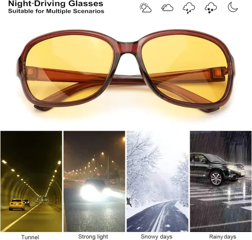 Vista 5 de SIPHEW Gafas de visión nocturna HD para mujeres que conducen, lentes polarizados de conducción nocturna, lentes amarillas antirreflejos para la noche