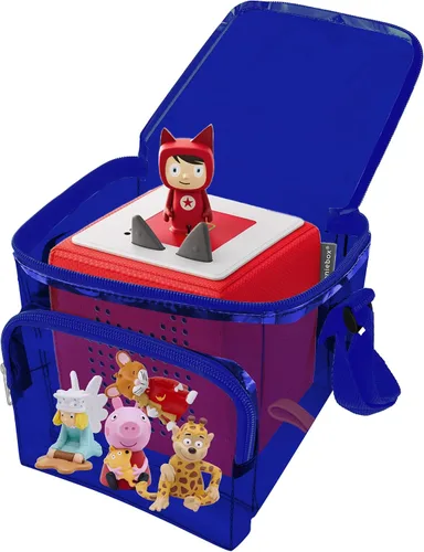 Vista 3 de Annmore Bolsa de transporte transparente para Toniebox y personajes, con cremallera, correa de hombro ajustable, azul