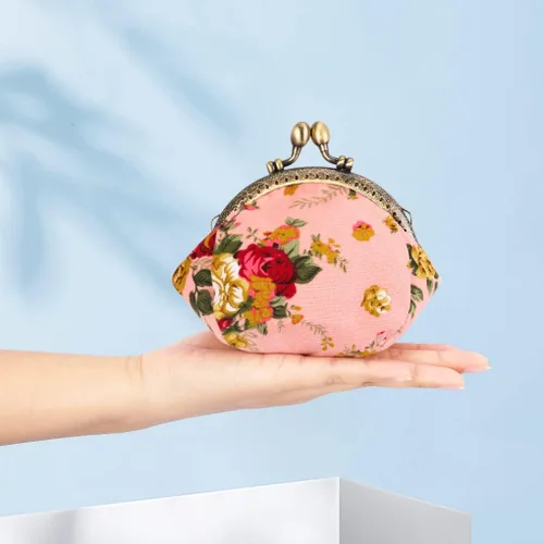 Vista 6 de Oyachic Printed Coin Purse Vintage Pouch Buckle Clutch Bags Kiss lock Change Purse Floral Clasp Wallets For Women