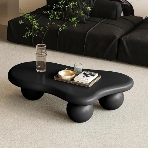 Vista 3 de Mesa de café irregular de 40" en forma de nube asimétrica Mesa de té de centro bajo con 3 patas esféricas para sala de estar, oficina, apartamento