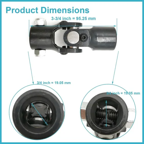 Vista 4 de Ensun 3/4" DD x 3/4" redondo negro eje de dirección universal junta en U, ángulo de trabajo máximo: 35° grados, longitud total: 3.780 in (3-3/4")