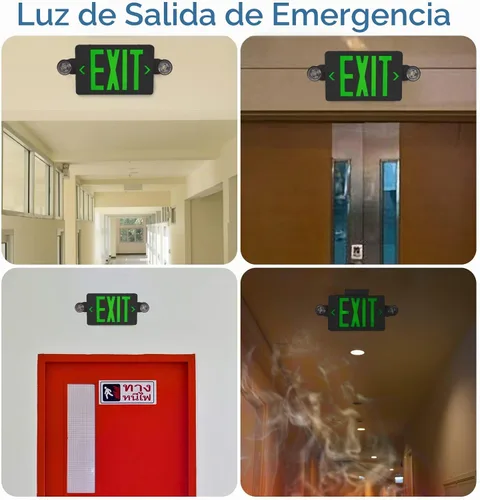 Vista 5 de CM MZY - Señal de salida LED verde con luces de emergencia, carcasa negra Negro Verde