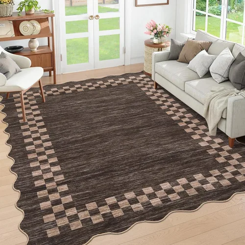 Vista 10 de GarveeHome Alfombra lavable de 5 x 7 pies para sala de estar, alfombra Beige festoneado
