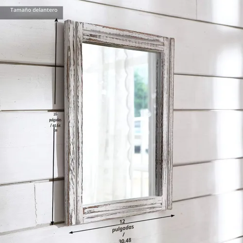 Vista 2 de AAZZKANG Espejo de pared rústico con marco de madera rectangular para colgar en casa de campo o baño, sala de estar o dormitorio decoración