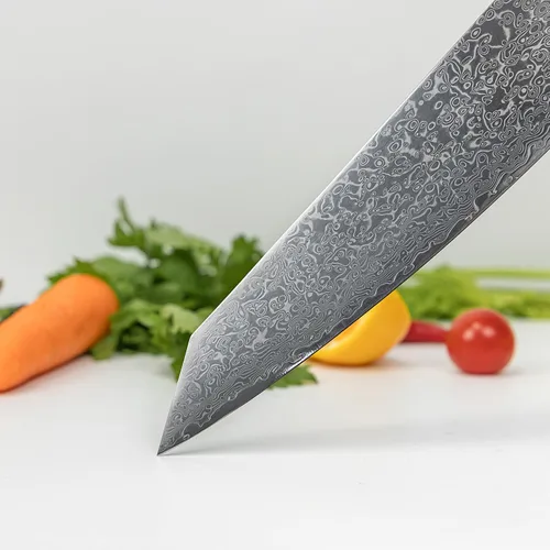 Vista 6 de Seido Knives Kiritsuke - Cuchillo de chef de acero Damasco, mango de madera estabilizado con resina epoxi, cuchillo de cocina profesional VG10