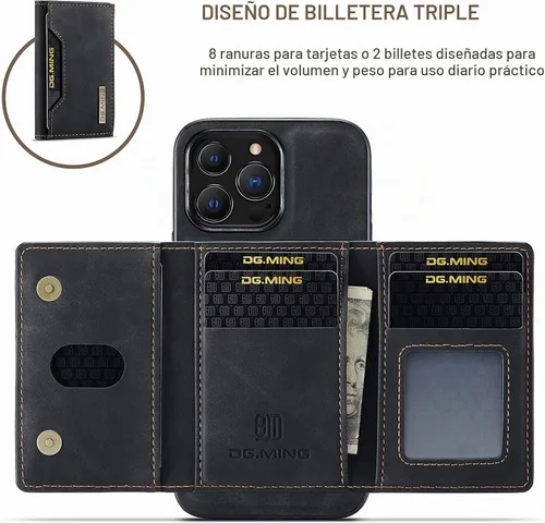 Vista 3 de Funda trasera desmontable 2 en 1 compatible con iPhone 13 Pro Max con tarjetero de cuero bolsillo delgado fundas para teléfono 6.7 pulgadas (negro)