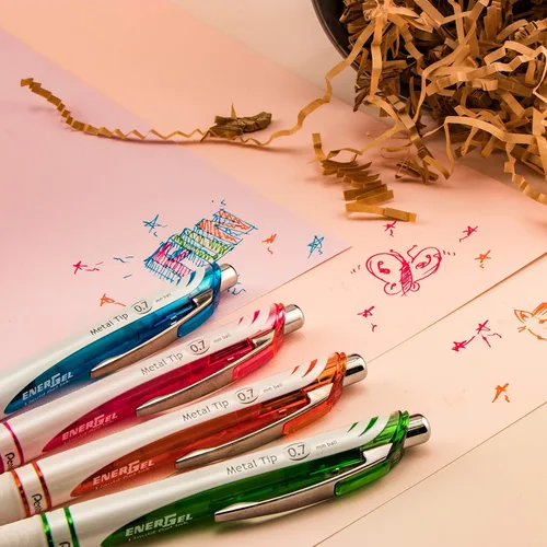 Vista 6 de Pentel EnerGel Deluxe RTX - Bolígrafo retráctil de gel líquido Retráctil, línea media, punta de aguja, tinta negra, rosa, azul y morada