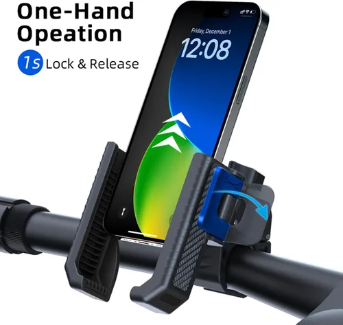 Vista 3 de Soporte de teléfono para bicicleta, soporte de motocicleta, [bloqueo 1S] abrazadera para manillar de bicicleta, soporte de teléfono celular