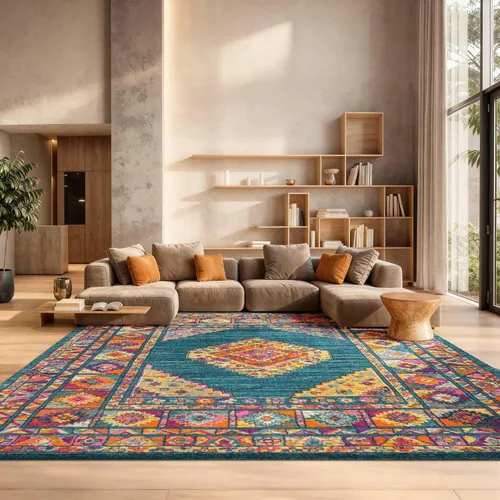 Vista 16 de SAFAVIEH Madison Collection - Alfombra decorativa de 2'3" x 3'11", color azul y fucsia, diseño de medallón bohemio chic, no desprende pelusa