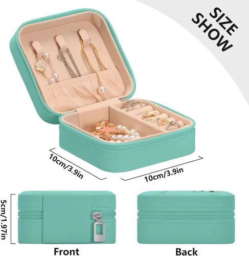 Vista 5 de Caja de joyería de viaje personalizada de flores verdes de piel sintética portátil personalizable organizador de viaje pequeño joyero para anillos