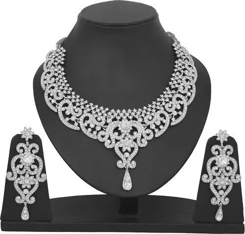 Vista 120 de Conjunto precioso de collar con look real Indian Bollywood, maravillosamente decorado, conjunto de collar adornado para mujer.