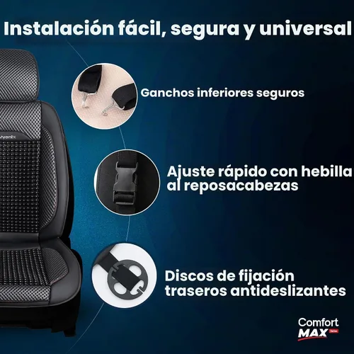 Vista 7 de Funda de asiento de automóvil con cuentas - Soporte de masaje de cuentas de madera con malla refrescante transpirable - Ajuste universal para sedán