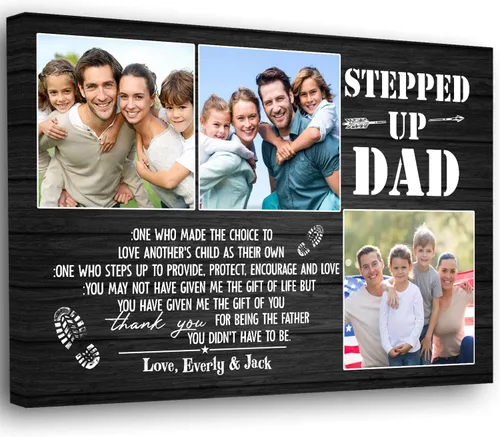 Vista 12 de Lienzo personalizado para papá con fotos, lienzo para el día del padre de parte de la hija, regalos de papá de parte de un hijo, arte de pared feliz