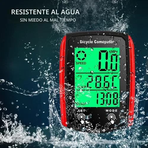 Vista 4 de Computadora de bicicleta, computadora de bicicleta con cable, 19 funciones, velocímetro, impermeable, con retroiluminación Rojo
