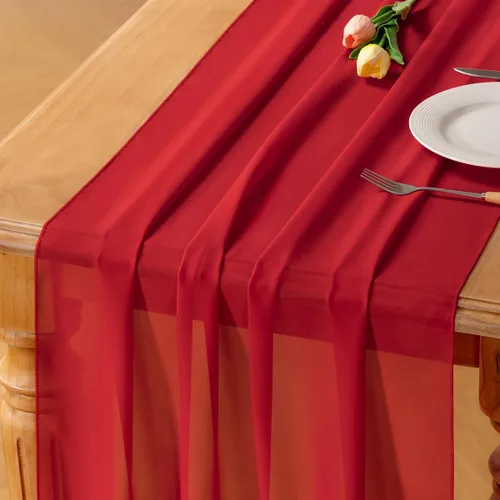 Vista 14 de Socomi Camino de mesa de gasa beige para verano, bohemio, rústico, de 10 pies, 29 x 120 pulgadas, decoración de camino de mesa de boda, decoración