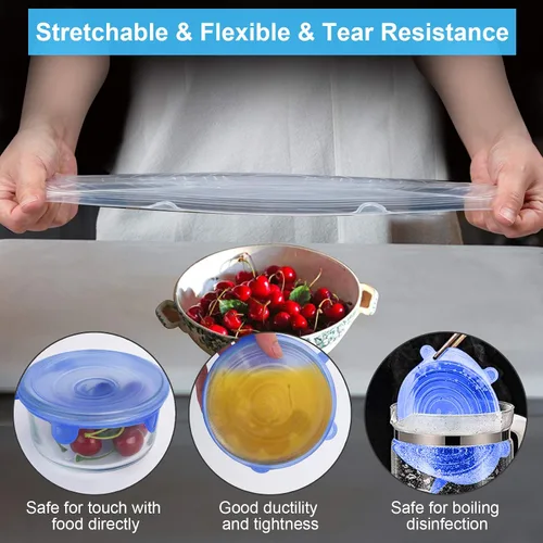 Vista 3 de YXYL 14 tapas reutilizables de silicona elásticas y selladas para almacenamiento de alimentos, cubiertas redondas flexibles de silicona