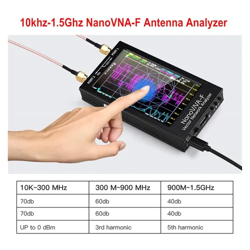 Vista 2 de Spectrum Analyzer, 10khz-1.5Ghz NanoVNA-F VNA HF VHF UHF Vector Network Antenna Analyzer 4.3 Inch IPS LCD Metal Case V3.1 Version Stylus