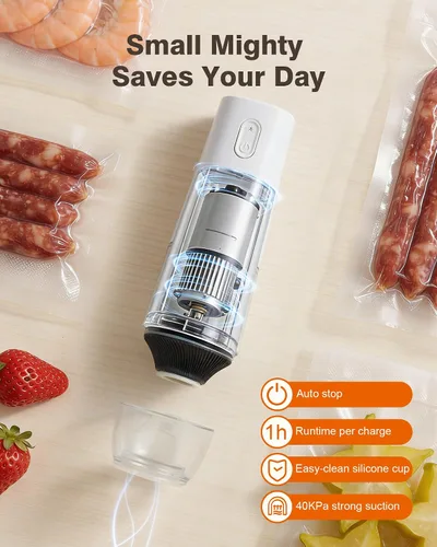 Vista 2 de Sellador al vacío para alimentos, diseño de chef para preservar la frescura, sellador al vacío manual compacto con 30 bolsas reutilizables, grado