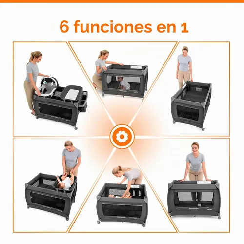 Vista 8 de Pamo Babe Playard Magic Fold - Corralito plegable para bebé, corralito portátil, centro para bebé con moisés para recién nacidos, moisés para Gris