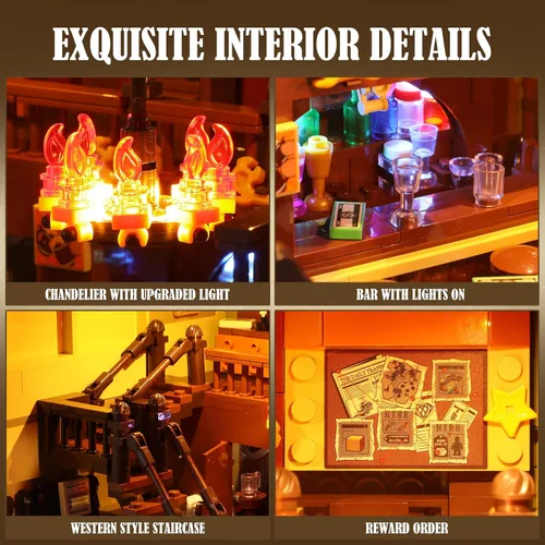 Vista 4 de FUNWHOLE Western-Saloon Lighting - Juego de ladrillos de construcción - The Old West Saloon - Juego de modelos de construcción de luz LED, 2026