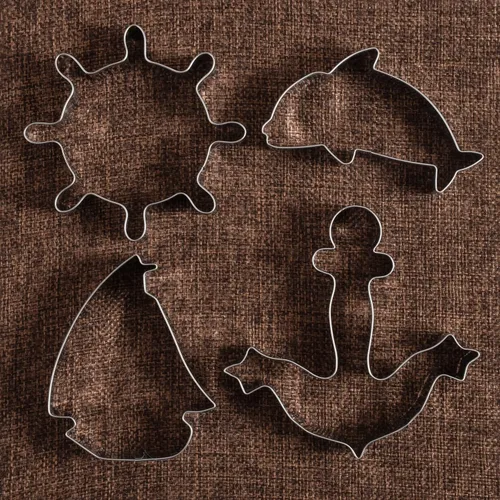 Vista 3 de LILIAO Juego de 4 cortadores de galletas náuticas - Cortadores de fondant de galletas de ancla, velero, timón y delfín, acero inoxidable