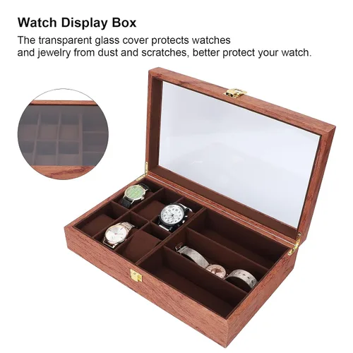 Vista 7 de Watch Glasses Box, Watch Holder with Glass, 6+3 Slot Watch Case Jewelry Box Gift Holder Jewelry Display Box Watch Sunglasses Storage