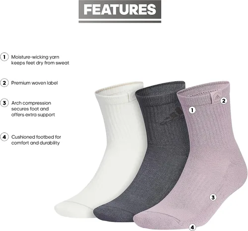 Vista 2 de adidas Calcetines deportivos acolchados para hombre con compresión de arco (3 pares)