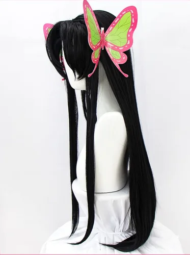 Vista 3 de MAGGAZ Anime Demon Slayer Cosplay Wig Long Ponytails Hair Wigs for Kimetsu no Yaiba Kochou Kanae Role Play Halloween Wigs with Wig Cap Coser Wig