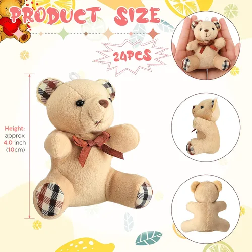 Vista 2 de HyDren 24 piezas de oso de peluche mini de 4 pulgadas, oso pequeño suave y pequeño a granel, llavero de animal de peluche para decoración de fiesta