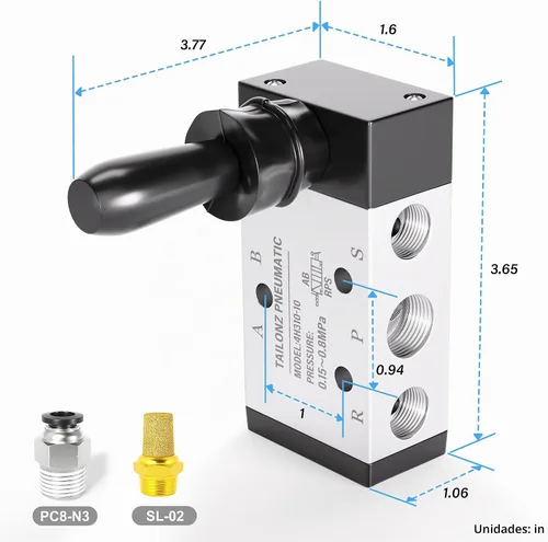 Vista 2 de TAILONZ 3/8 "NPT 2Position 5Way Válvula manual 4H310-10