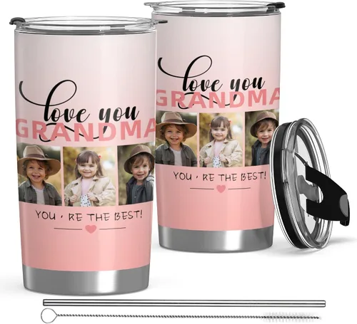 Vista 24 de Vaso personalizado con texto fotográfico, vaso de acero inoxidable con pajilla, taza de café personalizada con foto de viaje, regalo