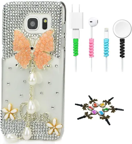 Vista 17 de Sparkle Funda compatible con Samsung Galaxy J2 Prime – Elegante funda con diseño de lazo 3D hecha a mano con protector de cable [4 unidades] – Rosa