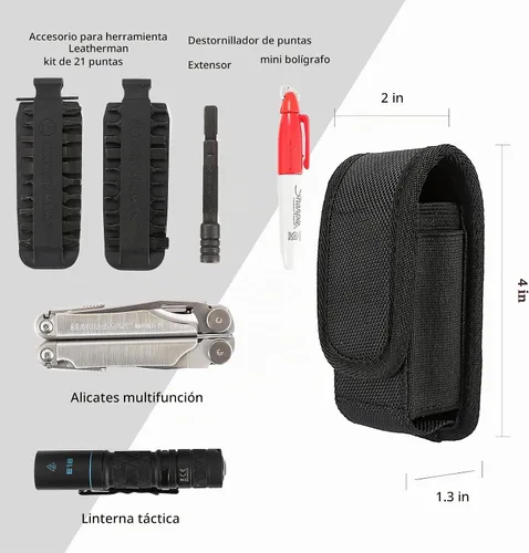 Vista 3 de Funda multiherramienta, bolsa multiherramienta, organizador de cinturón EDC para lápiz/linterna/cuchillo plegable, funda para cuchillo se ajusta a